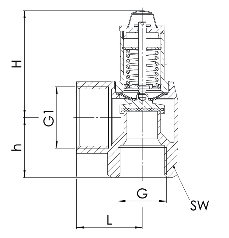Membran-Sicherheitsventil 3 bar 1/2'' x 3/4'' aus Rotguss SVR153 - Bild 3