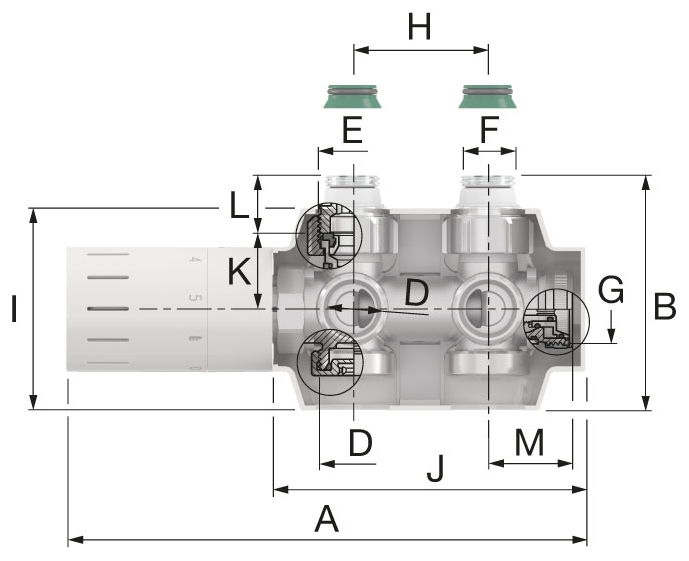 Simplex FL Ventilhahnblock Variodesign Einrohr F12165 mit Design-Thermostatkopf und Blende weiß  - Bild 2