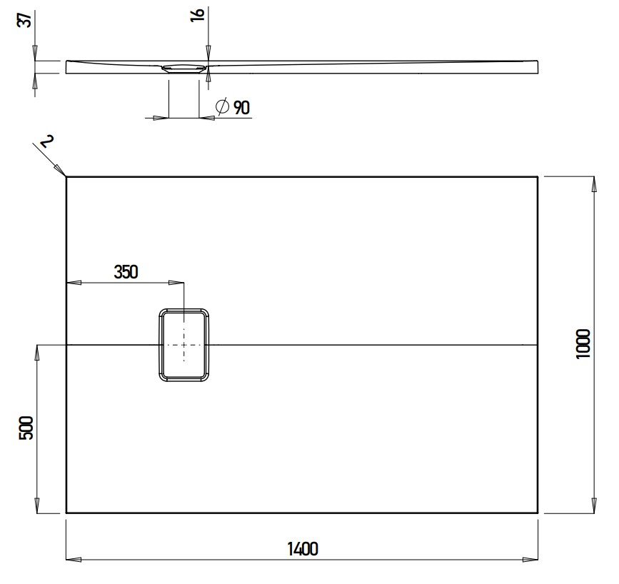 VIGOUR Duschwanne V3 Mineralguss 140x100x3,5cm mit Ablaufdeckel SafeStepPlus weiß matt