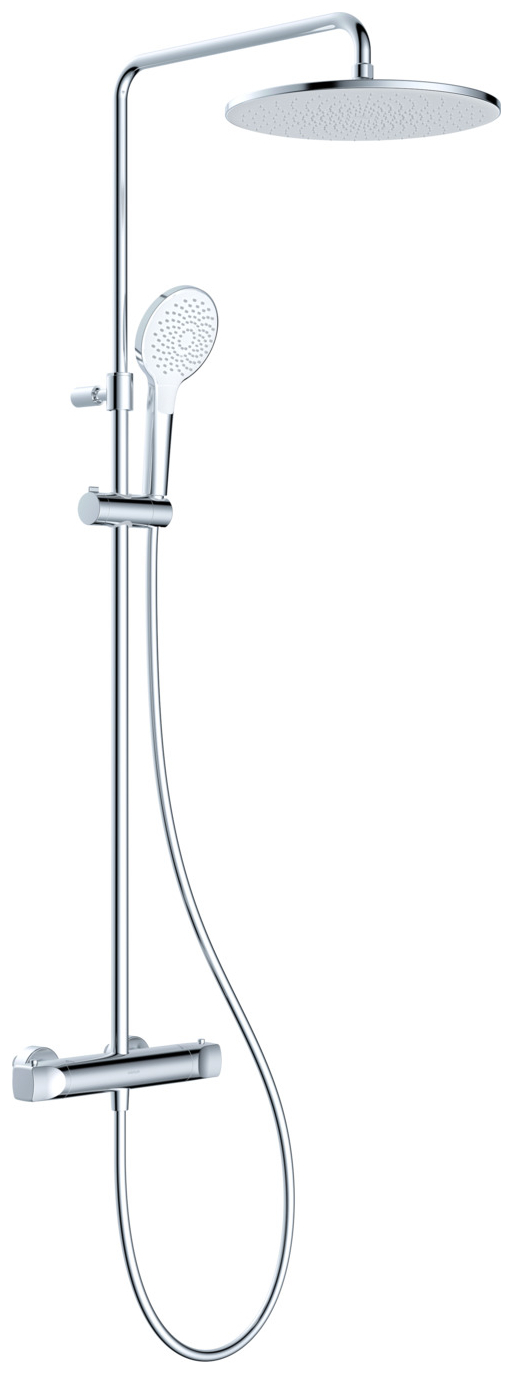 VIGOUR Duschsystem V2 Thermostat Kopfbrause 300mm rund Handbrause 3-fach und Schlauch verchromt