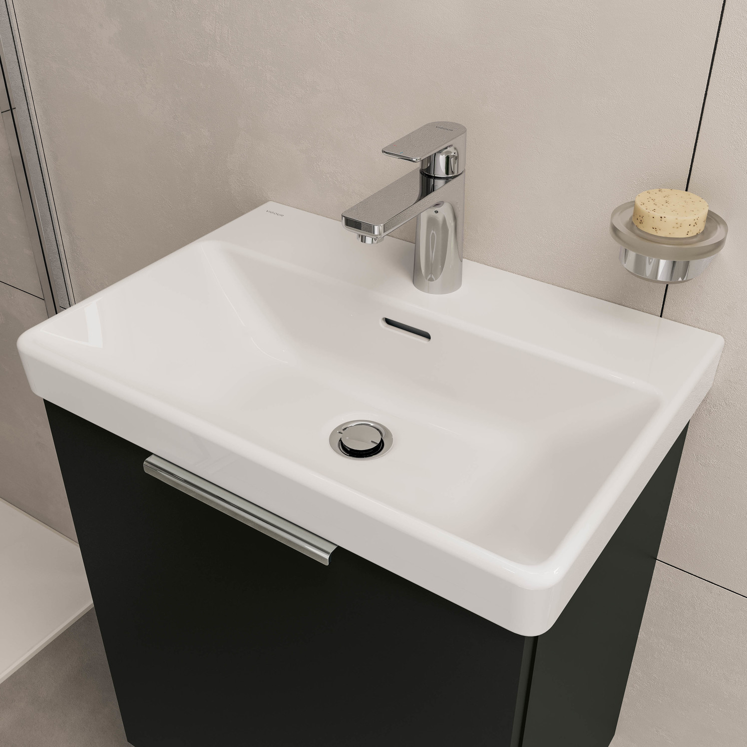 VIGOUR Möbelwaschtisch derby V3 55x38cm PflegetectPlus weiss mit Hahnloch und Überlauf