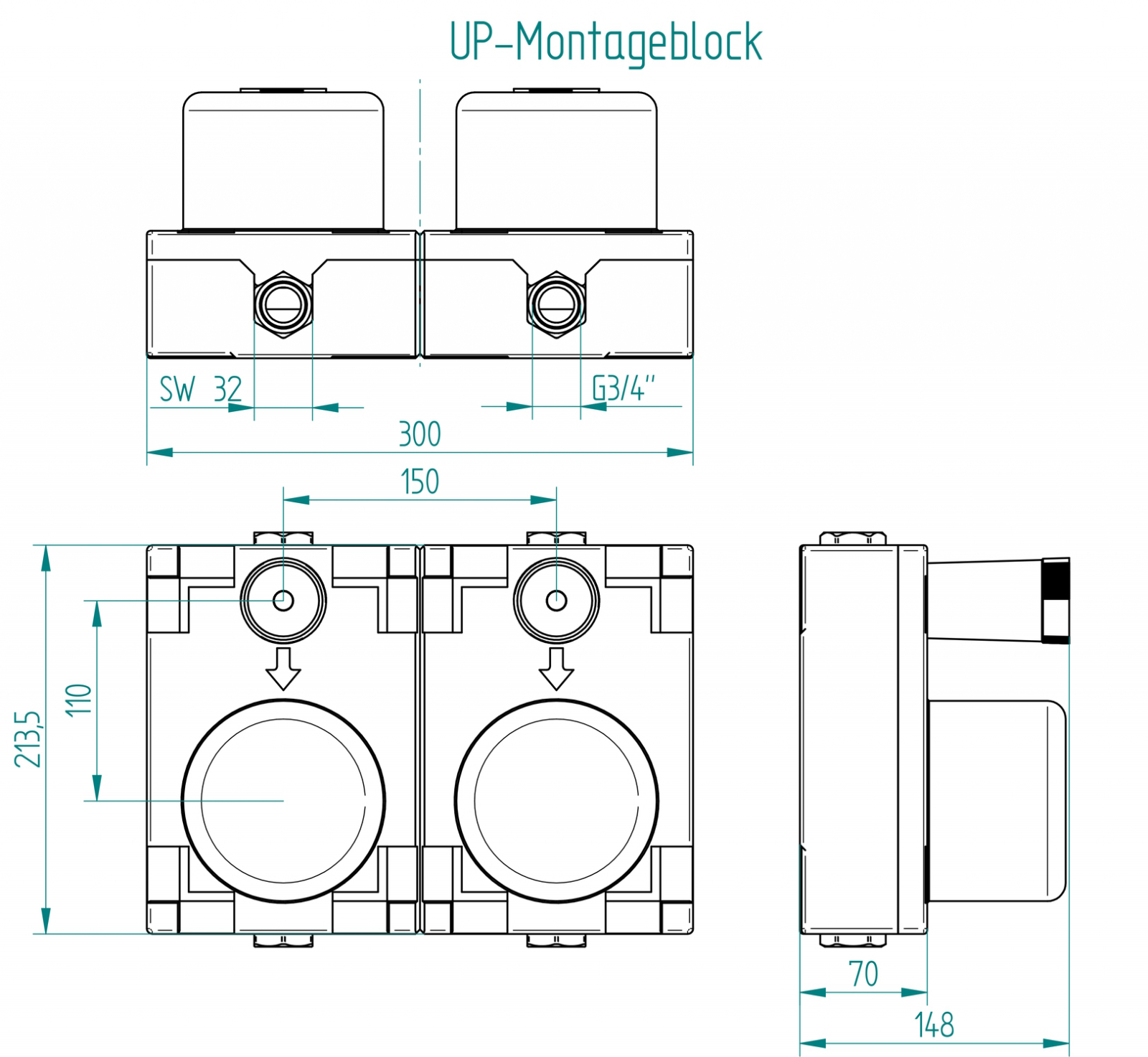 Montageblock DUO Rotguss, für G2 KOAX Wasserzähler, 3/4'' IG - Bild 5