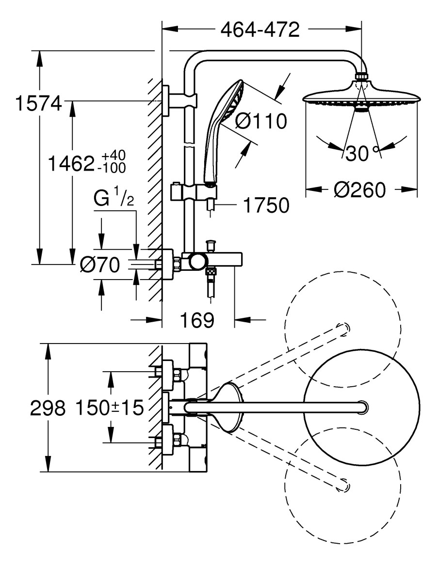 GROHE Duschsystem Euphoria 260 Thermostat mit Euphoria Kopfbrause chrom 27475002 - Bild 2