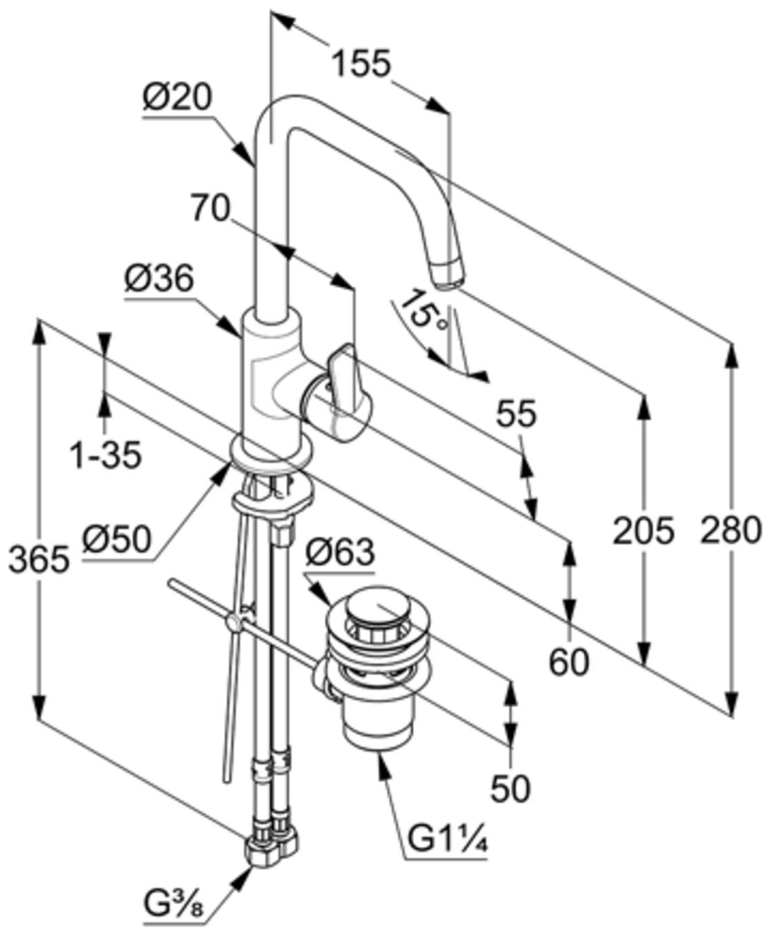 Kludi PURE&EASY Waschtisch-Einhandmischer seitlich mit Metall-Ablaufgarnitur chrom 370230565 - Bild 2