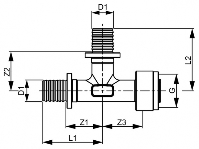 TECEflex Schnelladapter T-Stück Dim. 16 mm x 16 mm x 1/2'' IG Siliziumbronze 708632 - Bild 2