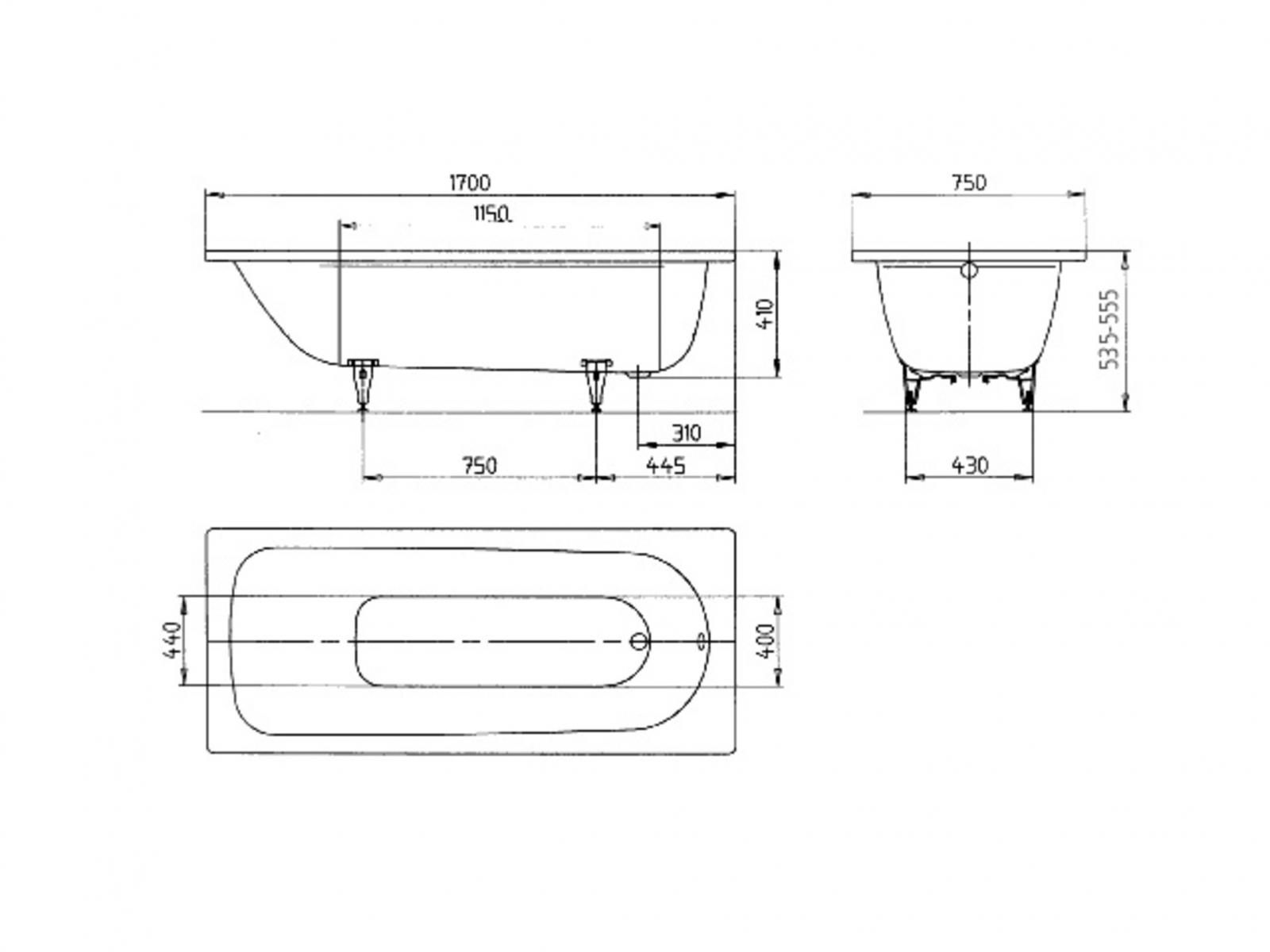 Kaldewei Saniform Plus Badewanne 170x75 cm Stahl 3,5 mm Modell 373-1 weiss inklusive Träger - Bild 4