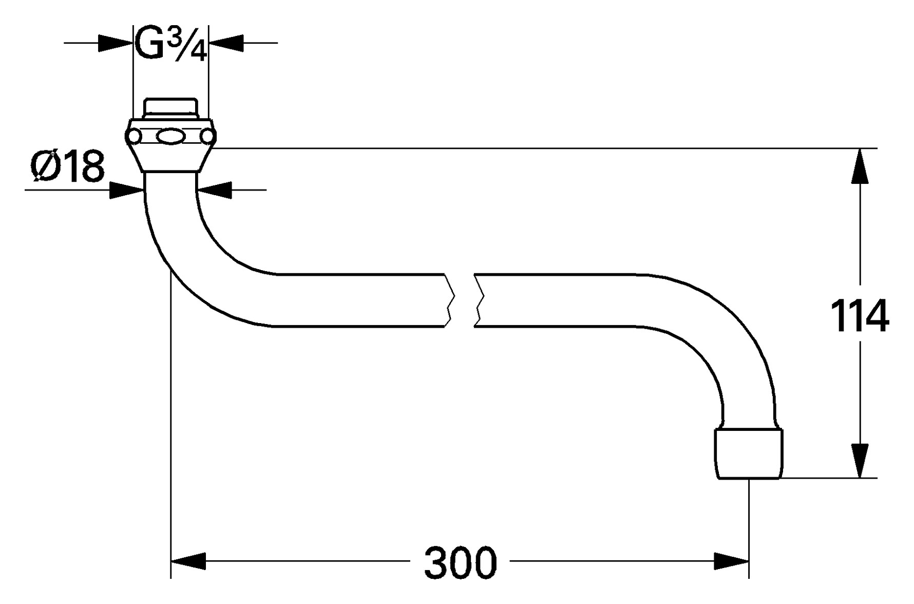 GROHE S-Auslauf Ausladung 300mm 3/4''x114 chrom 13017000 - Bild 3