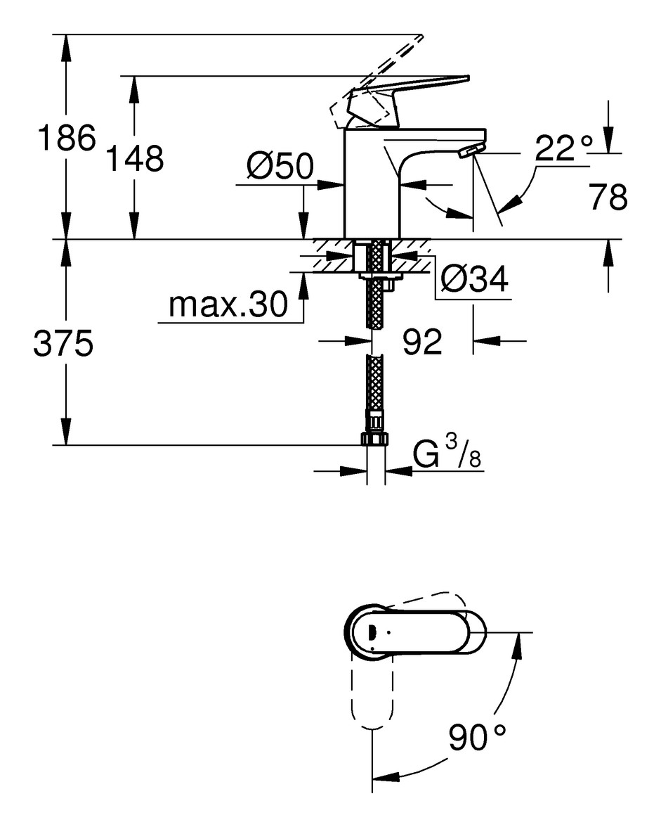 GROHE Waschtischbatterie Eurosmart Cosmopolitan EcoJoy chrom 2337600E - Bild 3