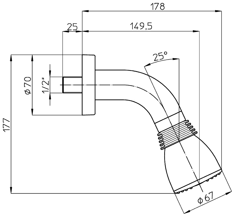 VIGOUR Kopfbrause 1/2'' derby V3 plus mit Brausearm 12 l/min barrierefrei verchromt
