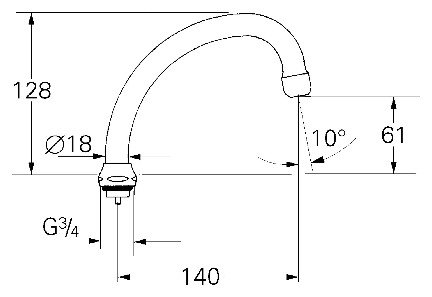 GROHE Rohrauslauf Ausladung 140mm schwenkbar 13076000 - Bild 3