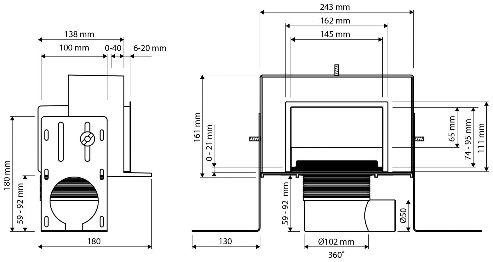 CONEL Duschablaufelement VIS für Wand- oder Bodenmontage, mit Rahmen befliessbar - Bild 3