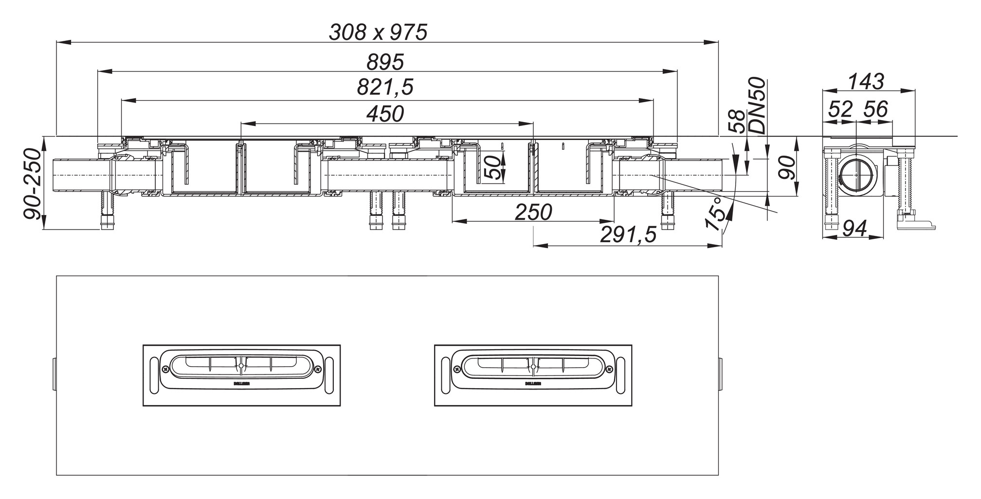 Dallmer DallFlex Duo Ablaufgehäuse DN 50 für CeraWall P Duo und CeraWall S 536006 - Bild 3