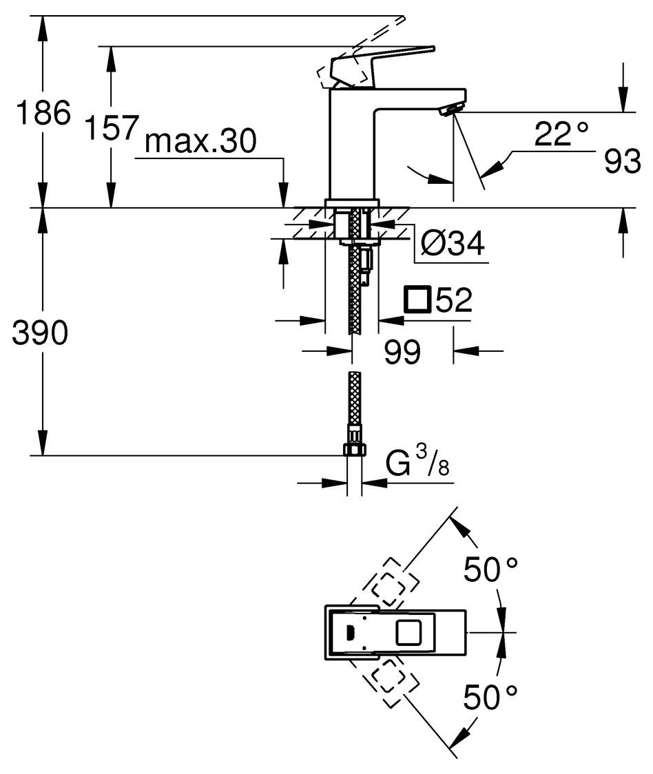 GROHE Waschtischbatterie Eurocube EcoJoy glatter Körper chrom 2313200E - Bild 2