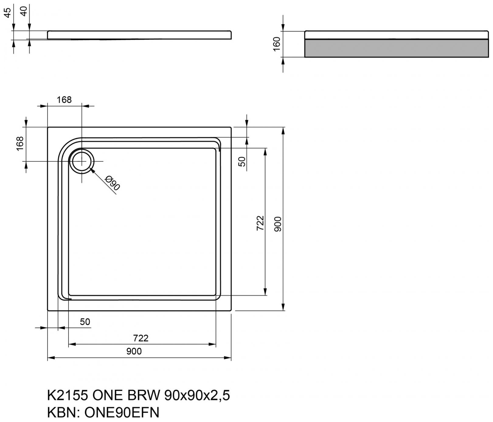 VIGOUR Duschwanne Acryl one 90x90x2.5cm weiss - Bild 2