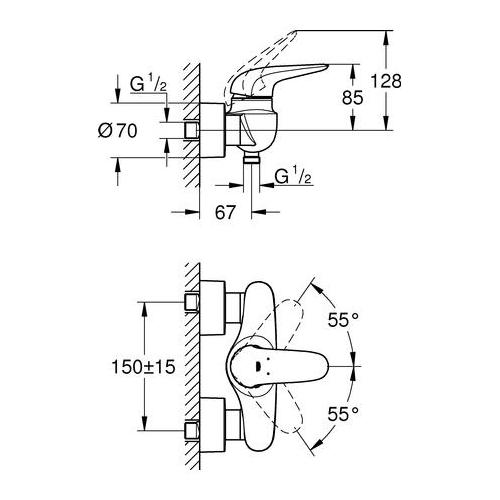 Grohe Einhand-Brausebatterie Eurostyle Hebel geschlossen eigensicher chrom 23722003 - Bild 3