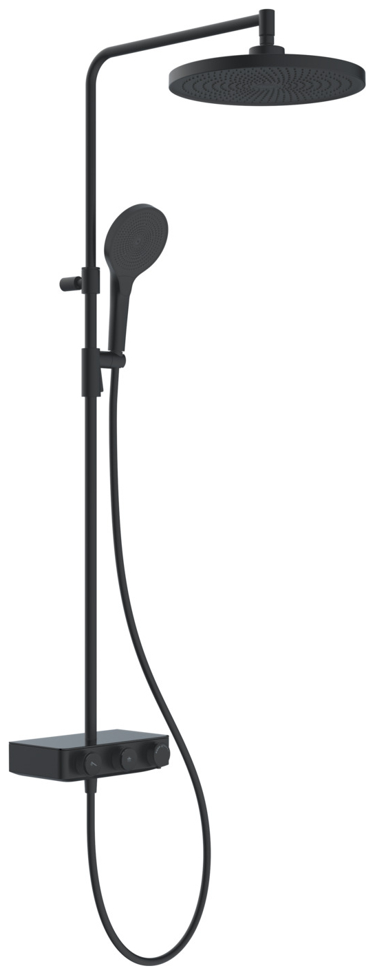 VIGOUR Duschsystem V3 Thermostat Kopfbrause 310mm rund Handbrause 3-fach und Schlauch schwarz matt