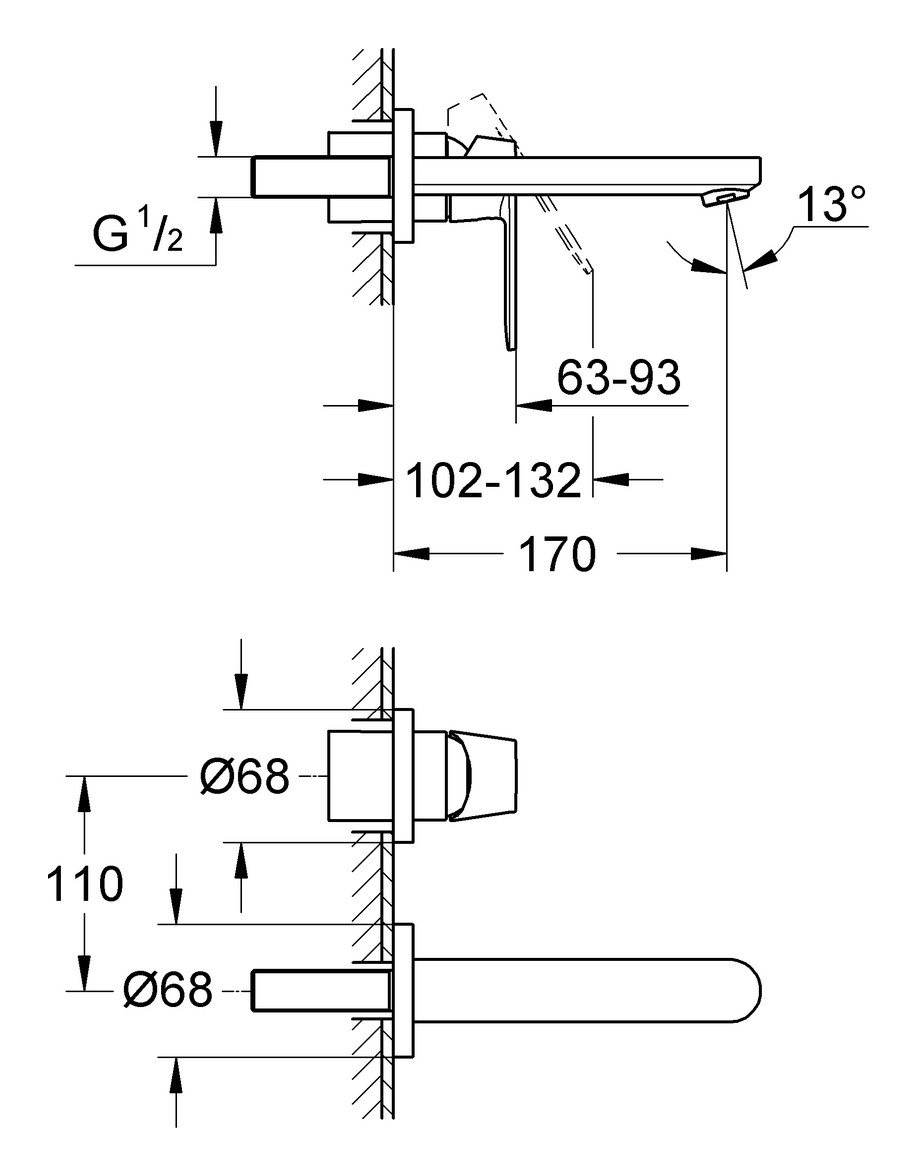 GROHE 2-Loch-WT-Batterie Eurosmart Cosmopolitan Ausladung 170 mm chrom 19381000 - Bild 3