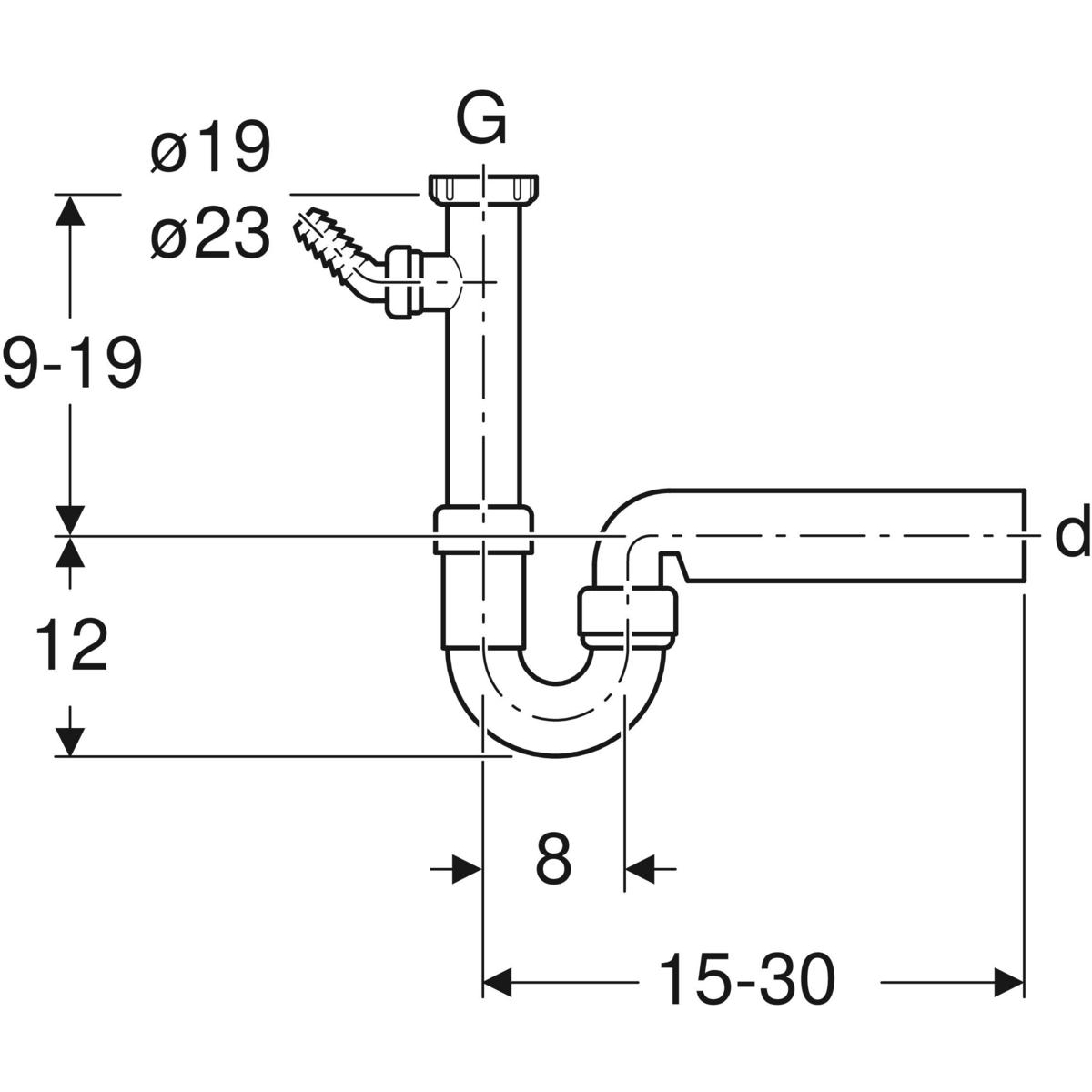 Geberit Siphon 1 1/2'' x 50 mm für Spülbecken mit waagerechtem Abgang und Winkelschlauchtülle
