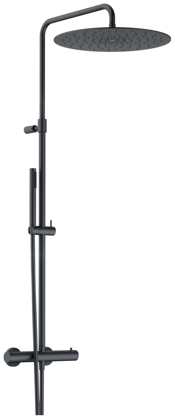VIGOUR Duschsystem V4 Thermostat Kopfbrause 410mm rund Stabhandbrause und Schlauch schwarz matt