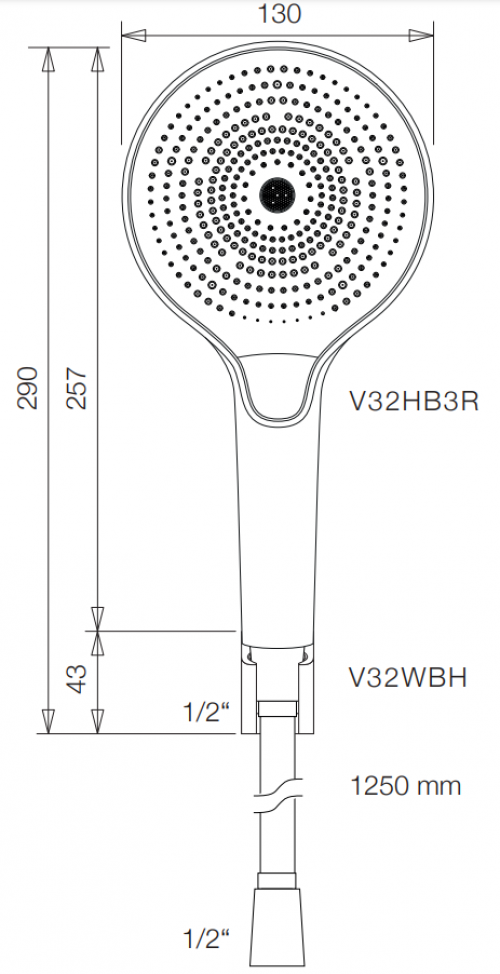 VIGOUR Wannenset V3 mit Wandhalter, Brauseschlauch und Handbrause 3-strahlig rund schwarzmatt