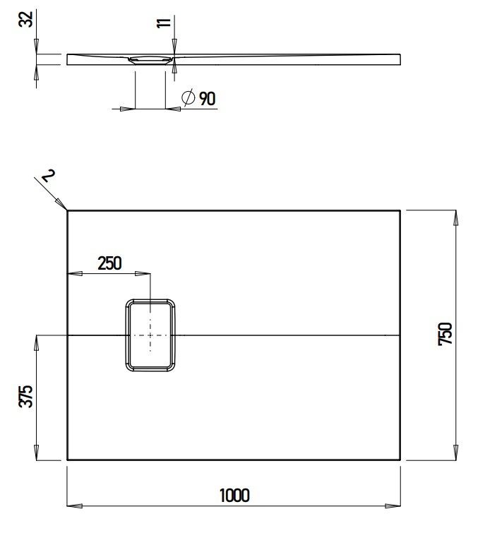 VIGOUR Duschwanne V3 Mineralguss 100x75x3,0cm mit Ablaufdeckel SafeStepPlus weiß matt