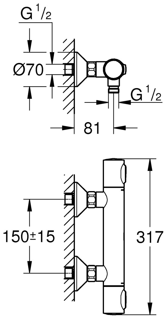 GROHE Thermostat-Brausebatterie Grohtherm 500 Wandmontage chrom 34793000 - Bild 2