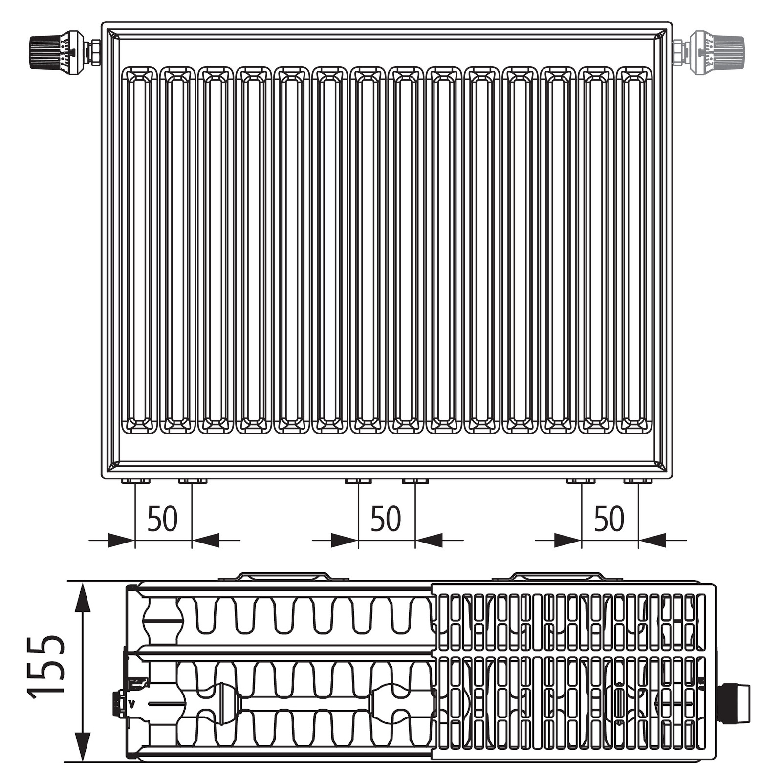 Kermi therm-x2 Profil-Vmulti Typ 33 600x1100mm Ventilheizkörper Weiß inkl. Bohrkonsolenset QN2459