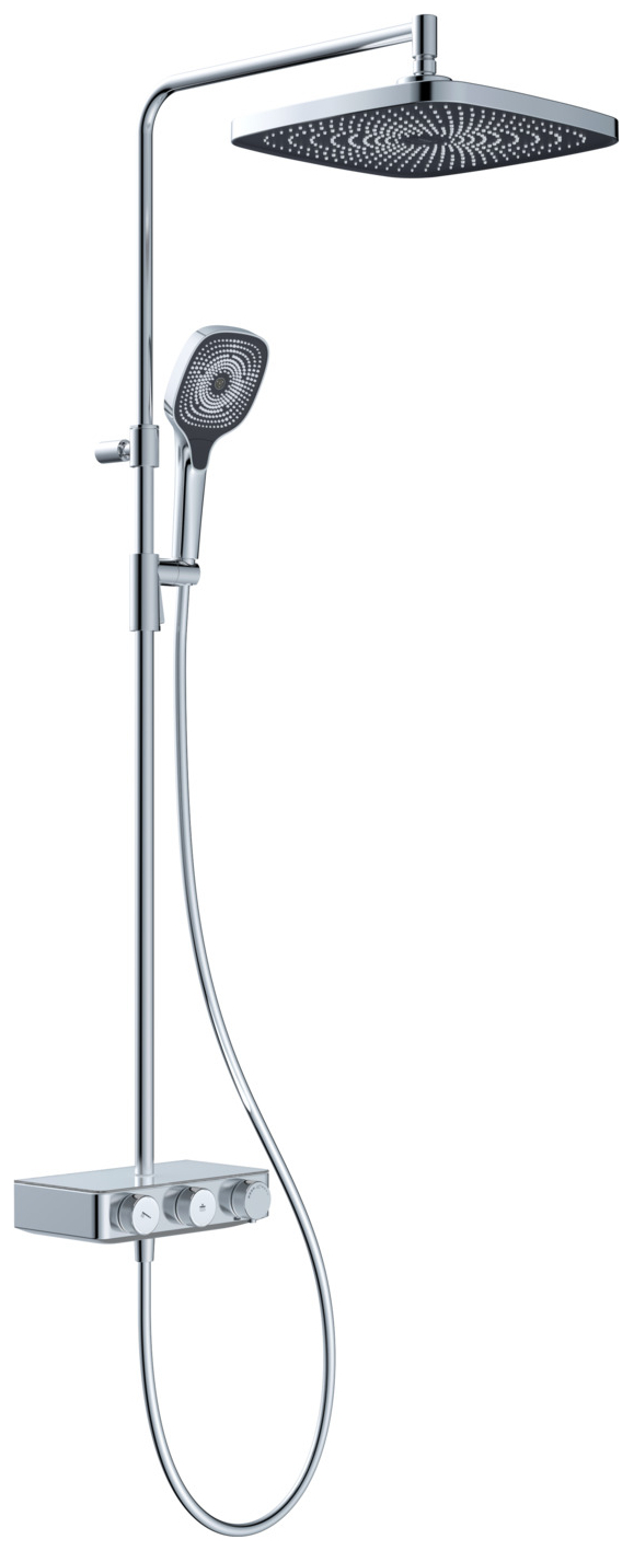 VIGOUR Duschsystem V3 Thermostat Kopfbrause 310mm edge Handbrause 3-fach und Schlauch verchromt