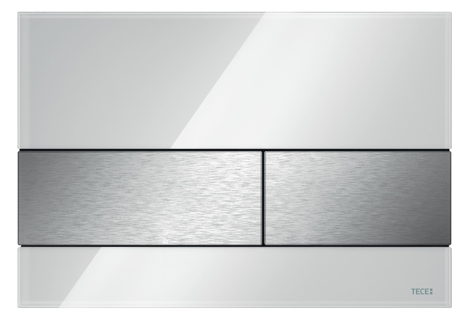 TECEsquare WC-Betätigungsplatte Glas weiss glänzend, Tasten Edelstahl gebürstet 9240801 - Bild 1