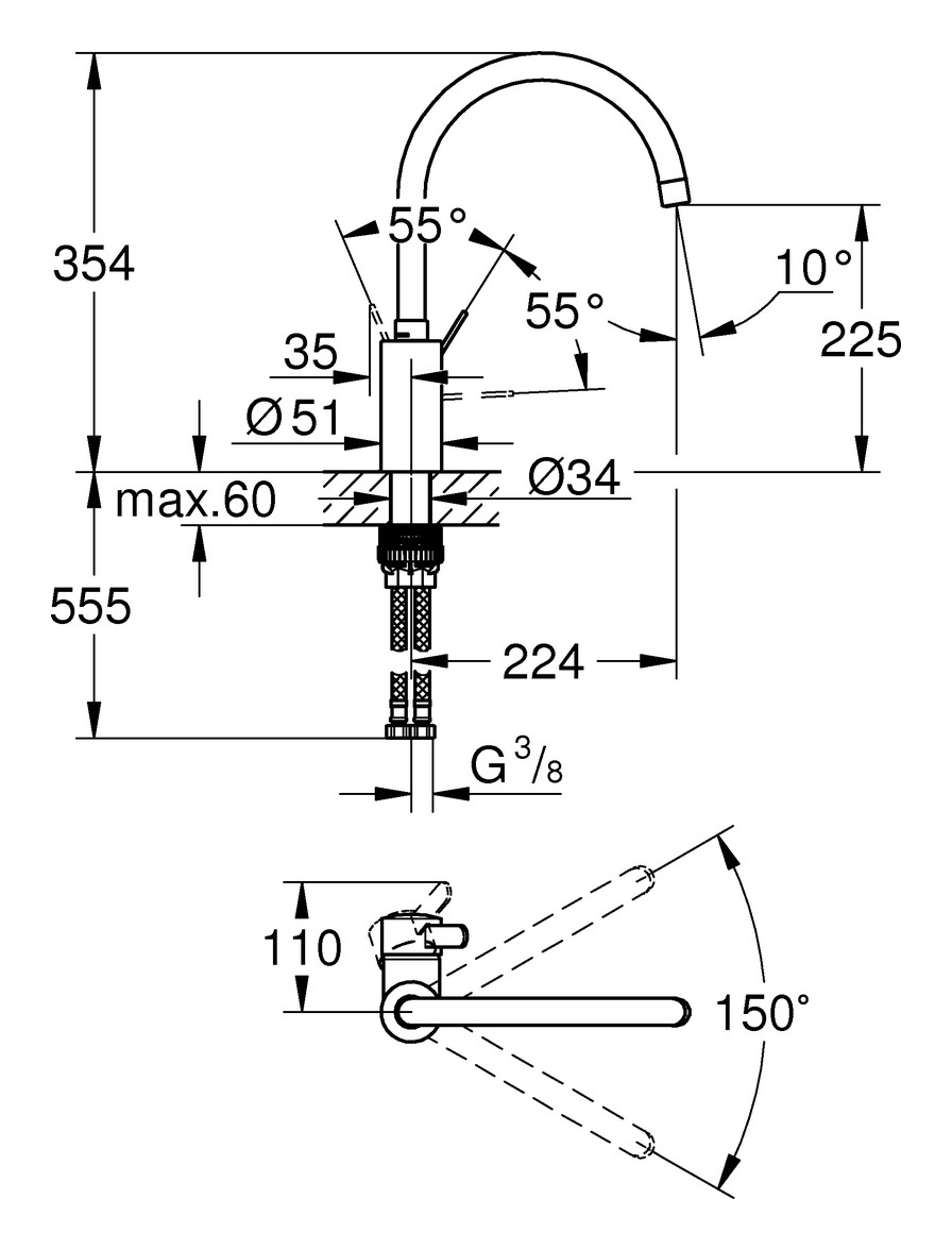 GROHE Spültischbatterie Eurosmart Cosmopolitan hoher Auslauf EcoJoy Zero verchromt 3284320E - Bild 3