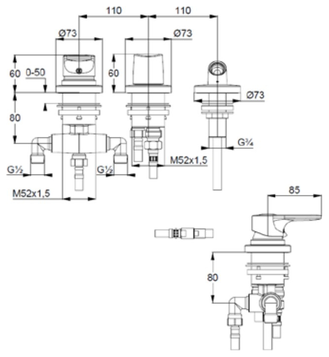 VIGOUR Dreiloch-Badebatterie derby V3 für Überlaufbefüllung ohne Handbrause verchromt