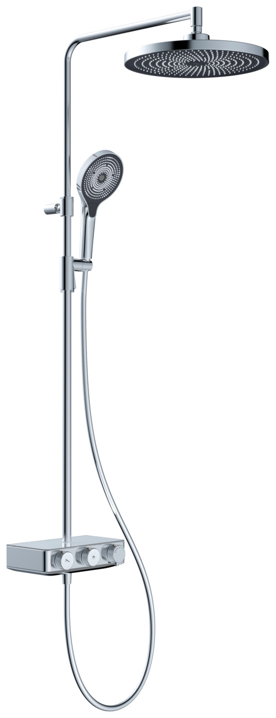 VIGOUR Duschsystem V3 Thermostat Kopfbrause 310mm rund Handbrause 3-fach und Schlauch verchromt