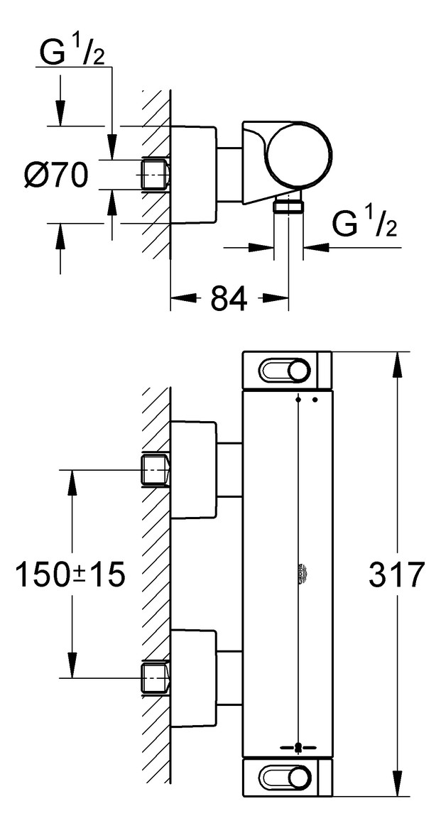 GROHE Thermostat Brausebatterie Grohtherm 2000 Wandmontage 34169001 - Bild 2