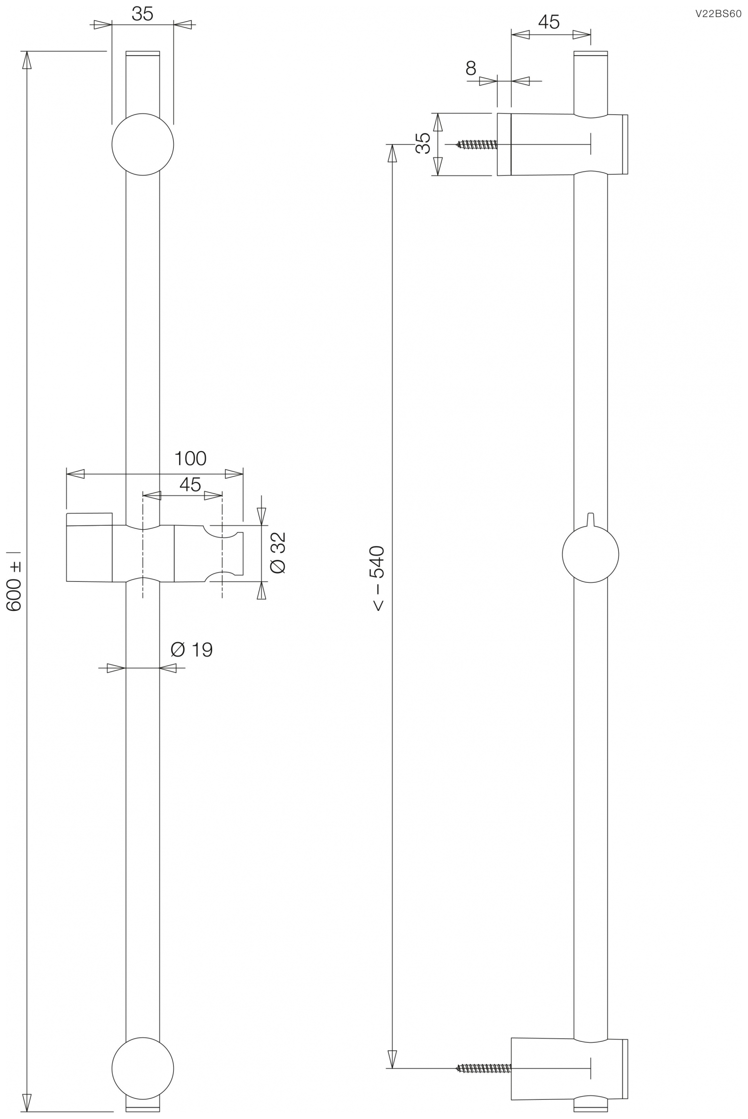 VIGOUR Brausestange individual 2.2 mit Brausehalter verstellbar 60cm verchromt - Bild 2