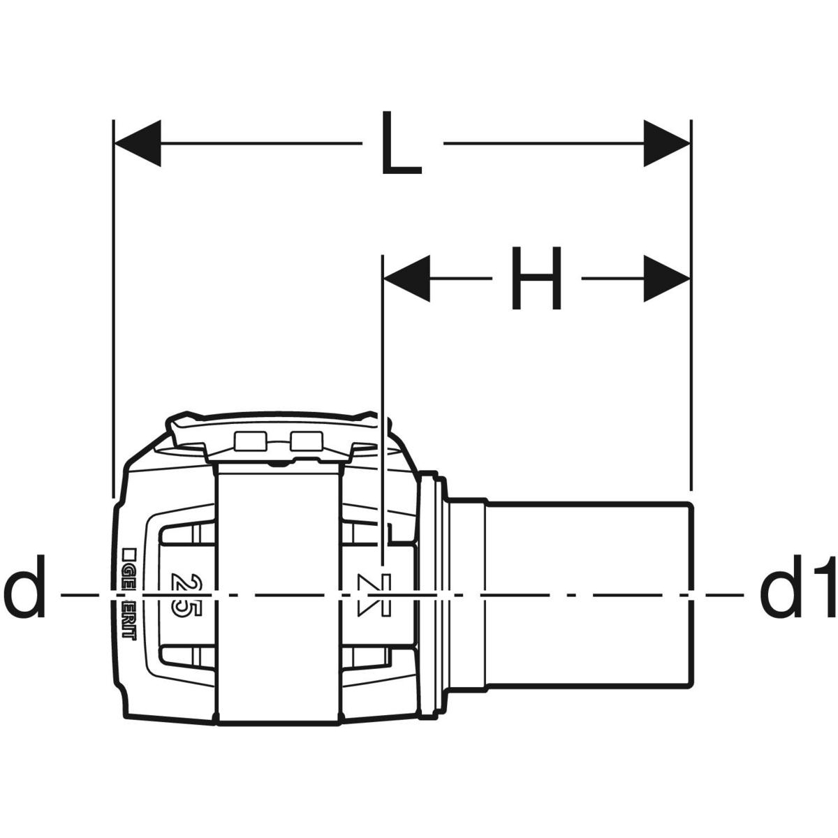 Geberit FlowFit Übergang auf Mapress mit Einschubende d32mm d1=28mm Edelstahl 620..254.00.1 - Bild 2