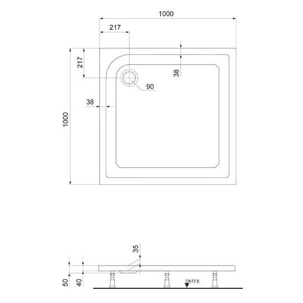 Duschwanne 100x100x3,5 cm quadratisch superflach aus Sanitär-Acryl weiß - Bild 2