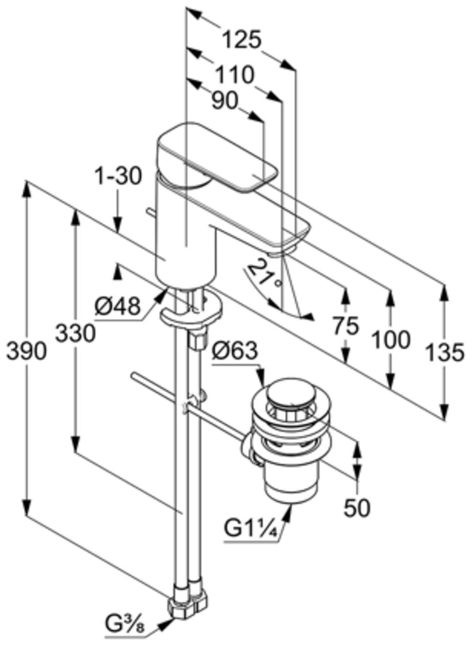 Kludi PURE&STYLE Waschtisch-Einhandmischer 75 mit Metall-Ablaufgarnitur chrom 403820575 - Bild 2