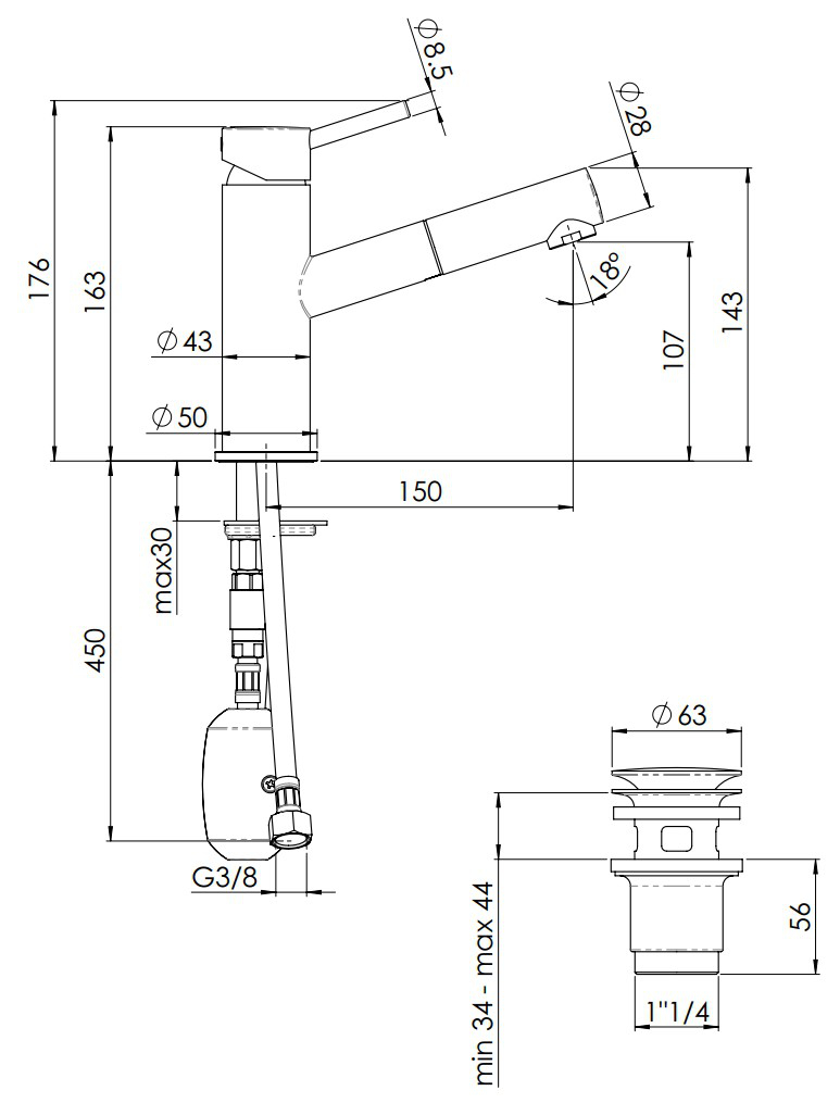 Einhand-Waschtischbatt.Live m.Ablaufgar. Push u.Auszugsbrause verchromt Nobili - Bild 2