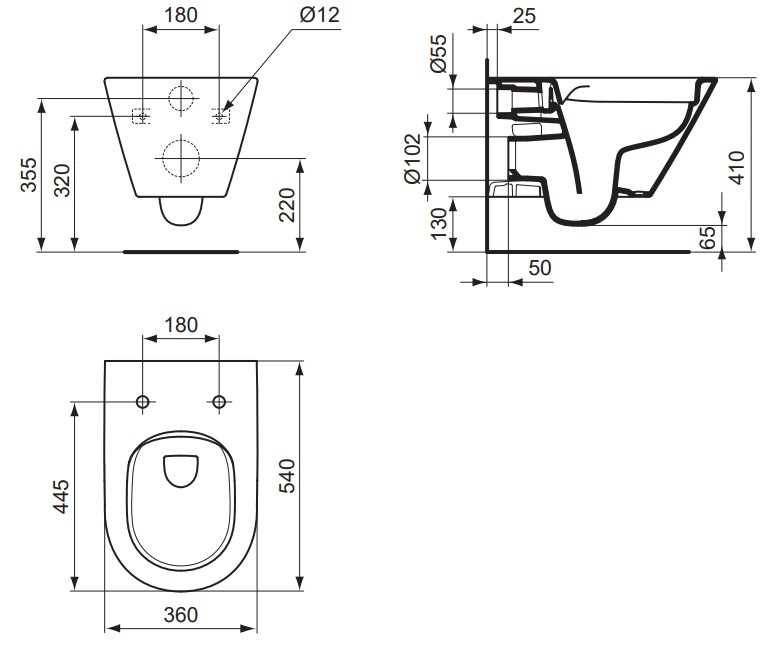 VIGOUR Wand-Tiefspül-WC derby V3 PflegetectPlus weiss, spülrandlos, verdeckte Befestigung