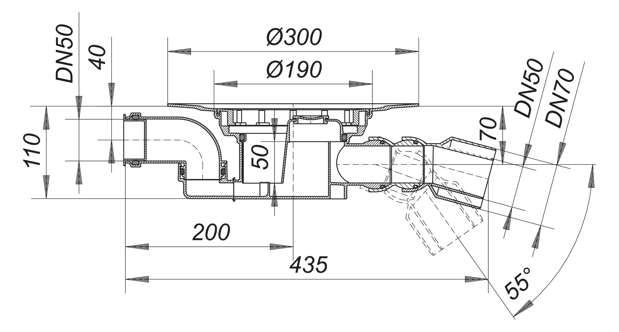 DALLMER Ablaufgehäuse 55 mit Zulauf DN 50, DN 50 / DN 70 Nr. 551054 - Bild 2