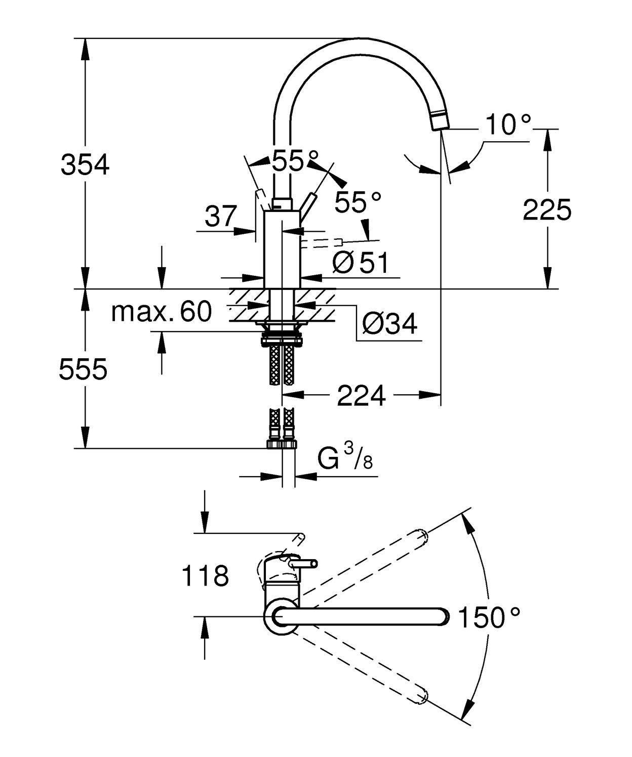 Grohe Spültischbatterie Concetto DN15 hoher Auslauf Zero verchromt 32661003 - Bild 2