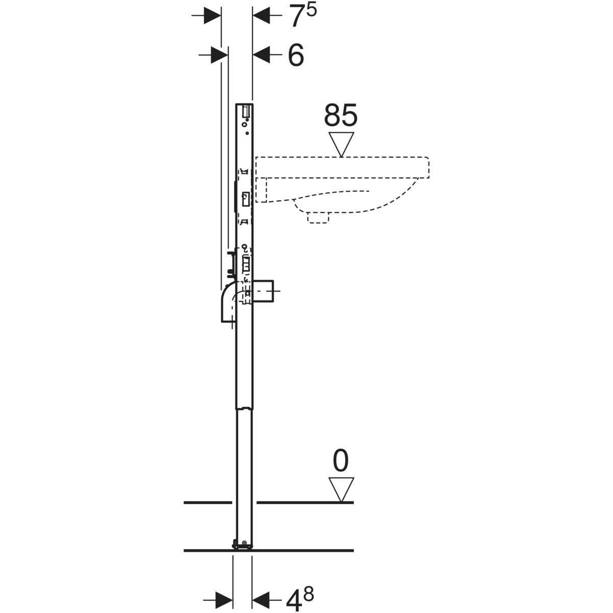Geberit Duofix Basic Waschtisch Bauhöhe 112 cm für Einlochbatterie mit Wandanker 458.404.00.2