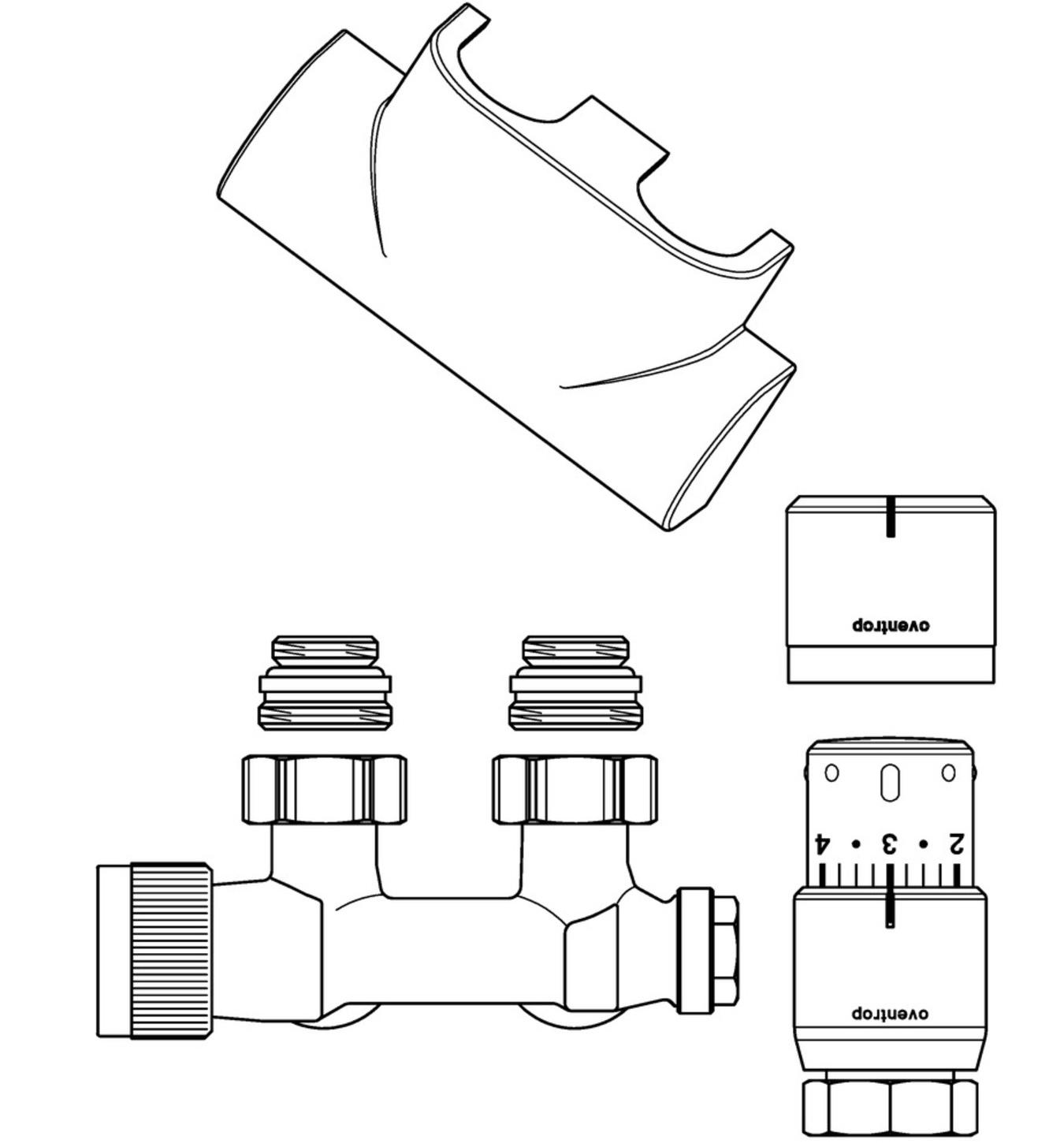 Multiblock-T-Anschluss-Set, Eckform verchromt, mit Thermostatkopf Uni SH, für Badheizkörper - Bild 2