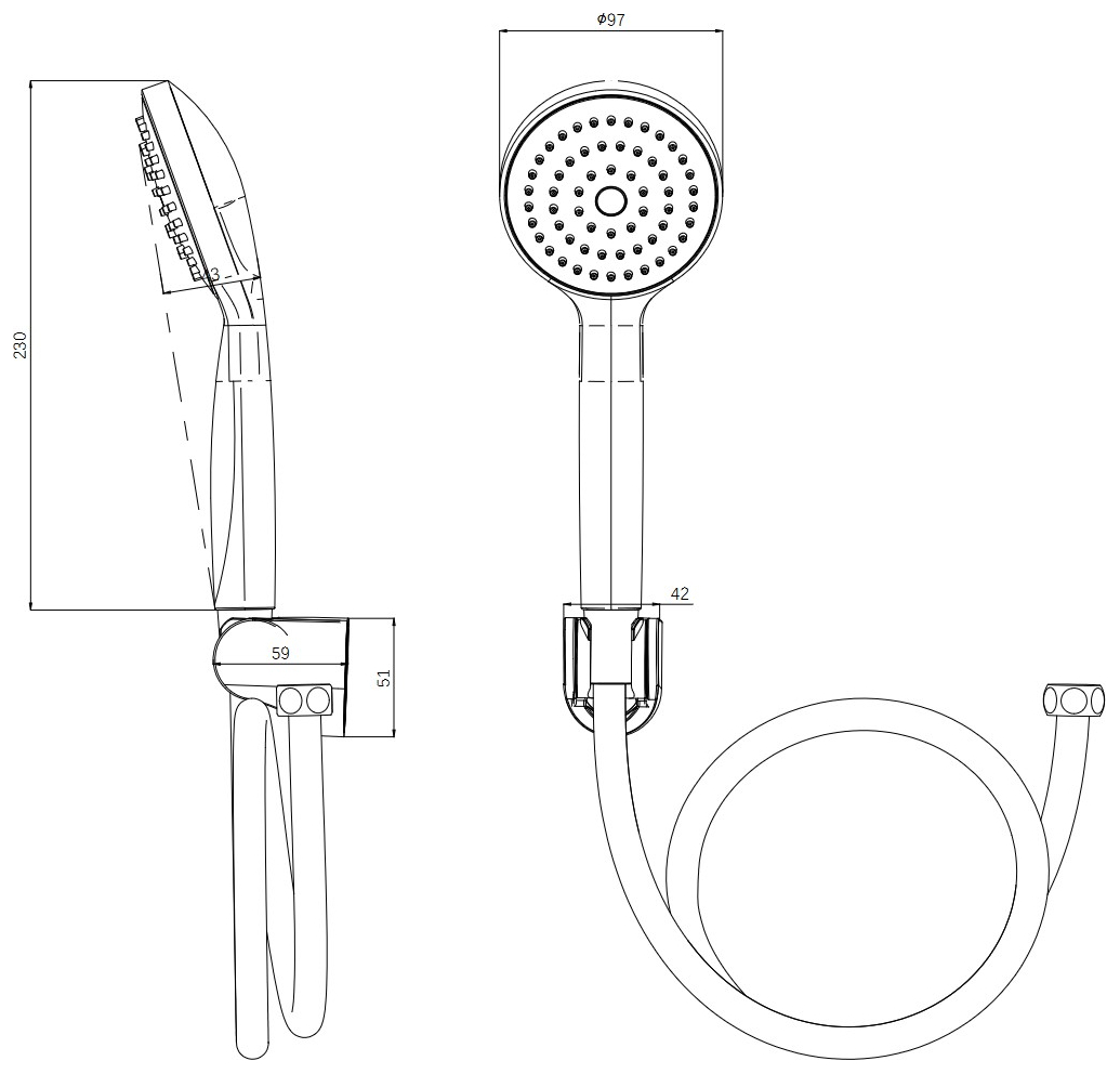 VIGOUR Wannenset V1 mit Wandhalter, Brauseschlauch und Handbrause 1-strahlig verchromt