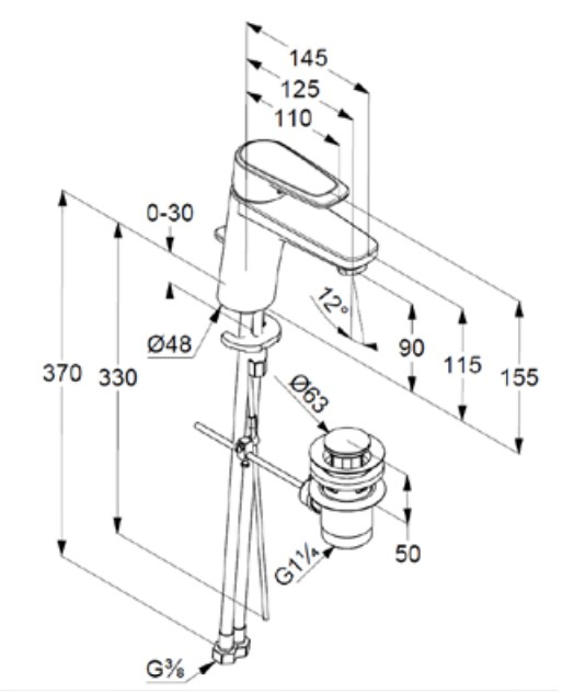 VIGOUR Waschtisch-Set derby V3 edge 55cm PflegetectPlus weiss, Einhandmischer, Siphon und Eckventile