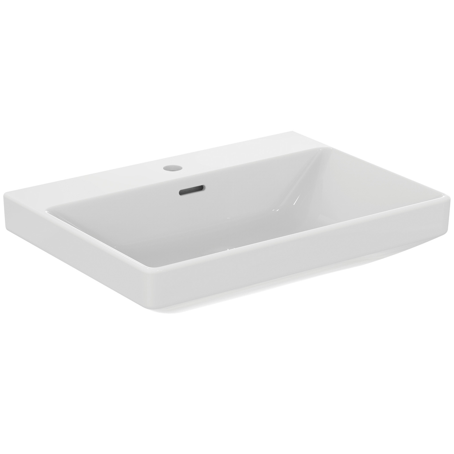 VIGOUR Waschtisch derby V3 edge 65x48cm PflegetectPlus weiss mit Hahnloch und Überlauf