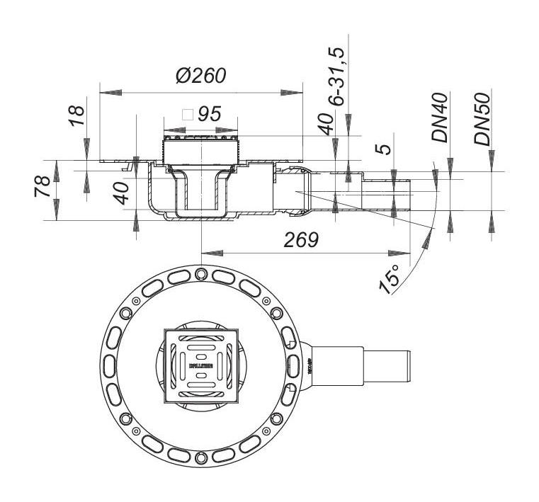 Bodenablauf TistoPlan K10 DN 40/50 BH 78mm Edelstahl-Rost 95x95mm Kl. K3 - Bild 2