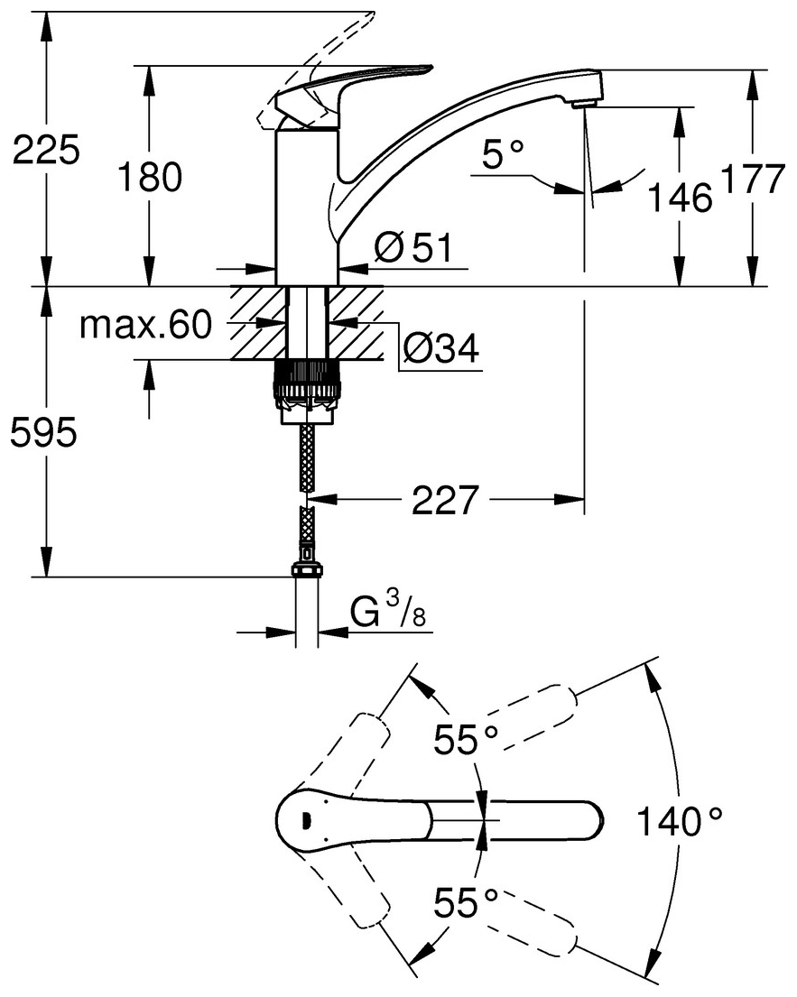 GROHE Spültischbatterie Eurosmart chrom flacher Auslauf 33281003 - Bild 5