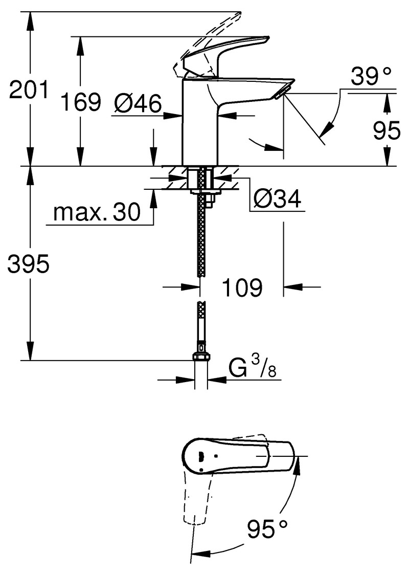 GROHE Waschtischbatterie Eurosmart S-Size glatter Körper chrom 32154003 - Bild 2