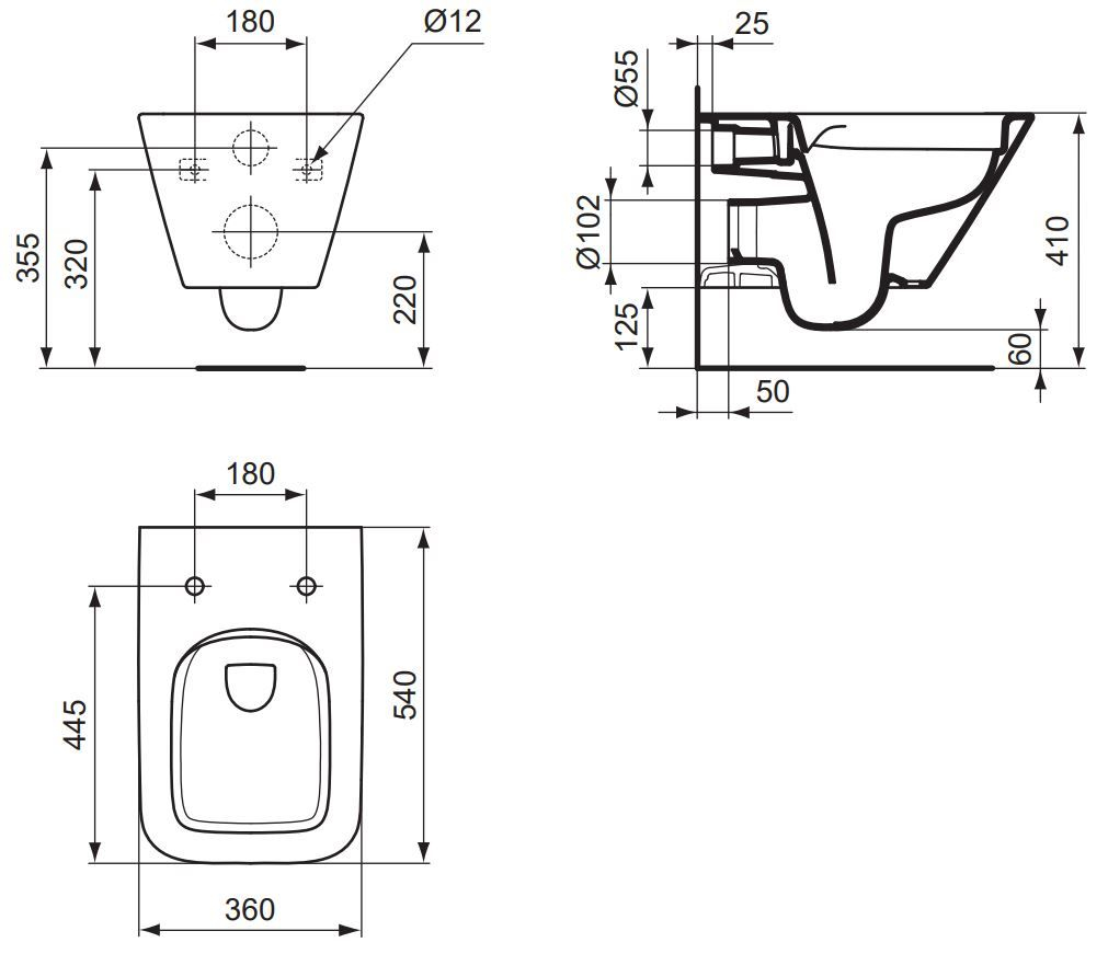 VIGOUR Wand-Tiefspül-WC derby V3 edge PflegetectPlus weiss, spülrandlos, WC-Sitz Absenkautomatik